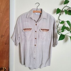 Vintage/Passports | Short Sleeve ButtonDown Shirt w/Beaded Pockets